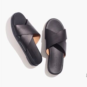 Madewell The Louisa Crisscross Slide Sandals in Black, Slides, Size 10